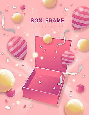 리본 분홍색 일러스트 프레임 선물 사람없음 선물상자 상자 구슬 풍선 깜짝선물 프레임일러스트 국내일러스트 AI파일 컬러 파일형식 벡터