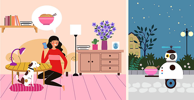 전신 나무 그릇 여자 꽃 별 화분 반려견 음식 가구 액자 말풍선 쿠션 가로등 일러스트 한명 들기 사람 성인 책 스마트폰 소파 강아지 로봇 배송 택배 전달 주문 반려 배달음식 성인여자한명만 자율주행 음식배달 국내일러스트 AI파일 자연요소 식물 1 식기 공공시설 생활용품 의자 모션 핸드폰 스마트기기 반려동물 운전 운송업 개 배달 여자한명만 성인여자만 파일형식 벡터 4차산업