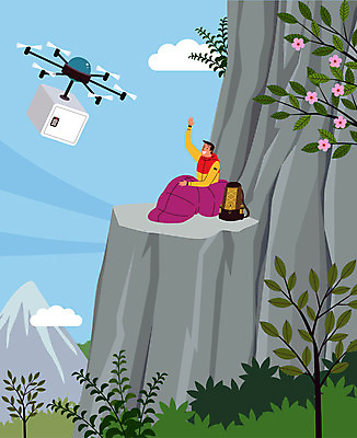 전신 나무 구름 남자 꽃 일러스트 배낭 한명 사람 성인 상자 손들기 절벽 캠핑 로봇 배송 택배 전달 택배상자 드론 침낭 성인남자한명만 자율주행 모빌리티 국내일러스트 AI파일 자연요소 식물 1 교통수단 가방 모션 레저 운전 운송업 남자한명만 성인남자만 파일형식 벡터 4차산업