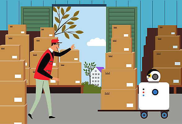 전신 나무 구름 남자 이동 일러스트 한명 사람 성인 상자 문 운반 로봇 배송 택배 전달 물류창고 보관소 성인남자한명만 자율주행 재고 국내일러스트 AI파일 자연요소 식물 1 컨셉 운전 운송업 상품 창고 저장 남자한명만 성인남자만 파일형식 벡터 4차산업