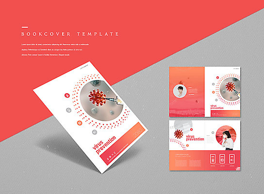 PSD 템플릿 표지디자인 북디자인 출판디자인 여자 표지 남자 ZIP 내지 리플렛 북커버 의학 주사기 마스크 사람 팜플렛 20대 성인 두명 빨간색 한국인 바이러스 예방 기침 백신 성인만 이미지템플릿 컬러 의료기기 동양인 청년 파일형식