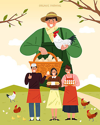 전신 여자 남자 일러스트 자연 들기 사람 여러명 상반신 성인 연두색 바구니 계란 알 닭 구매 농부 고객 유기농 따봉 양계장 성인만 국내일러스트 AI파일 직업 웰빙 다수 모션 조류 초록색 쇼핑 최고 생태계 파일형식 벡터