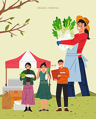 전신 여자 남자 일러스트 들기 사람 여러명 상반신 성인 연두색 수확 시장 구매 농부 무 고객 유기농 천막 성인만 국내일러스트 AI파일 직업 웰빙 다수 농업 모션 뿌리채소 초록색 쇼핑 파일형식 벡터