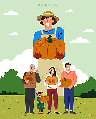 전신 여자 할아버지 노년 남자 꽃 어린이 중년 일러스트 가족 자연 호박 들기 사람 여러명 상반신 성인 연두색 농장 구매 농부 고객 유기농 국내일러스트 AI파일 식물 직업 웰빙 다수 농업 채소 관계 모션 초록색 쇼핑 생태계 파일형식 벡터
