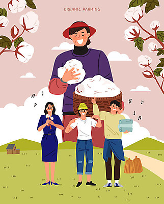 전신 여자 남자 분홍색 중년 일러스트 들기 사람 여러명 상반신 성인 농장 기쁨 직물 구매 농부 솜 고객 유기농 목화꽃 목화솜 국내일러스트 AI파일 직업 웰빙 꽃 감정 컬러 다수 농업 모션 쇼핑 파일형식 벡터