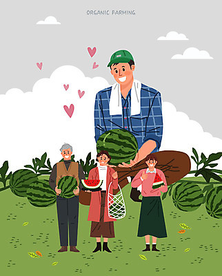 전신 여자 노년 남자 중년 과일 일러스트 가족 여름음식 수박 들기 사람 여러명 상반신 성인 연두색 여름 구매 농부 먹기 고객 유기농 수박밭 제철과일 국내일러스트 AI파일 직업 웰빙 계절 음식 다수 밭 관계 모션 초록색 쇼핑 제철 파일형식 벡터 여름_계절