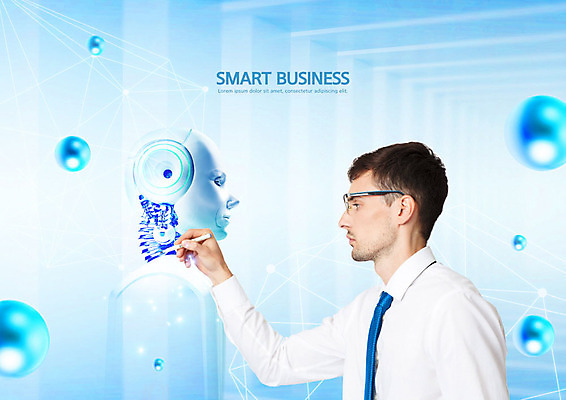 PSD 서양인 외국인 편집이미지 남자 안경 비즈니스 미래 정보기술 한명 상반신 20대 성인 파란색 펜 과학기술 기록 비즈니스맨 스마트 로봇 성인남자한명만 4차산업 미래산업 AI_인공지능 이미지편집 1 잡화 산업 컬러 컨셉 기술 사람 인종 청년 필기구 직장인 남자한명만 성인남자만 파일형식