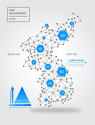 화살표 선 지도 일러스트 그래프 한국 사람없음 파란색 숫자 인포그래픽 점 지역 한반도 국내일러스트 AI파일 문자 아시아 컬러 파일형식 벡터
