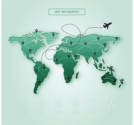 세계지도 지도 일러스트 그래프 비행기 사람없음 인포그래픽 비행 무역 톱니바퀴 위치 국내일러스트 AI파일 산업 항공교통 대중교통 세계 파일형식 벡터