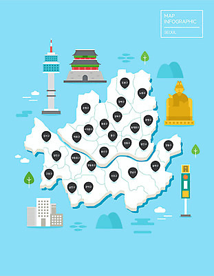 지도 일러스트 서울 빌딩 사람없음 건물 파란색 인포그래픽 숭례문 지역 남산 전철역 남산타워 랜드마크 세종대왕 안내도 국내일러스트 AI파일 건축물 컬러 한국 역 왕 파일형식 벡터