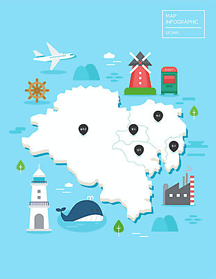 지도 일러스트 공장 비행기 등대 사람없음 파란색 인포그래픽 풍차 우체통 고래 키_배핸들 지역 간절곶 울산 랜드마크 울기등대 국내일러스트 AI파일 컬러 포유류 공업 항공교통 대중교통 한국 수중동물 핸들 파일형식 벡터