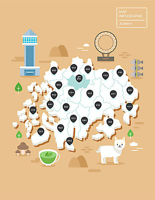 지도 일러스트 사람없음 갈색 버섯 인포그래픽 녹차 전라남도 지역 진돗개 굴비 랜드마크 엑스포 여수엑스포 완도타워 국내일러스트 AI파일 컬러 어류 차_음료 개 전라도 완도 파일형식 벡터