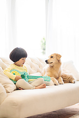 포토 JPG 전신 한마리 남자 반려견 어린이 연주 놀이 함께함 실내 한명 앉기 옆모습 반려동물 소파 한국인 골든리트리버 강아지 우쿨렐레 즐거움 반려 소년한명만 국내포토 동물 1 감정 음악 뷰포인트 컨셉 의자 모션 현악기 사람 동양인 내부 개 리트리버 남자한명만 소년만 파일형식