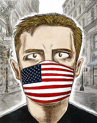 PSD 외국인 남자 일러스트 마스크 한명 안전 인종 상반신 성인 미국 바이러스 성조기 국기 질병 감기 사회이슈 인플루엔자 성인남자한명만 코로나바이러스 델타변이바이러스 국내일러스트 1 컨셉 북아메리카 의학 사람 남자한명만 성인남자만 파일형식