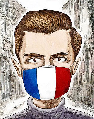 PSD 외국인 남자 일러스트 마스크 한명 안전 인종 상반신 성인 프랑스 바이러스 국기 질병 감기 사회이슈 인플루엔자 프랑스국기 성인남자한명만 코로나바이러스 델타변이바이러스 국내일러스트 1 유럽 컨셉 의학 사람 남자한명만 성인남자만 파일형식