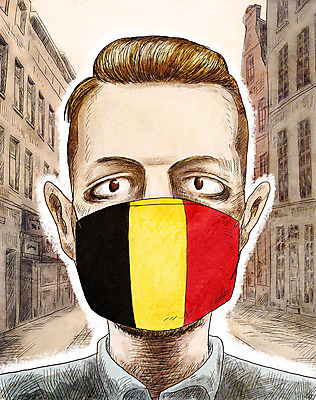 PSD 외국인 남자 일러스트 마스크 한명 안전 인종 상반신 성인 바이러스 국기 질병 감기 사회이슈 벨기에 벨기에국기 인플루엔자 성인남자한명만 코로나바이러스 델타변이바이러스 국내일러스트 1 컨셉 의학 사람 서유럽 남자한명만 성인남자만 파일형식