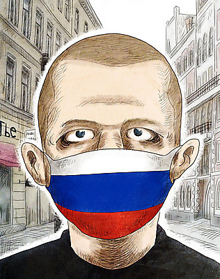 PSD 외국인 남자 일러스트 마스크 한명 안전 인종 상반신 성인 바이러스 국기 질병 감기 사회이슈 러시아 러시아국기 인플루엔자 성인남자한명만 코로나바이러스 델타변이바이러스 국내일러스트 1 유럽 컨셉 의학 사람 남자한명만 성인남자만 파일형식