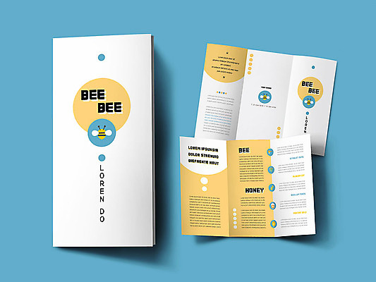 템플릿 표지디자인 표지 ZIP 내지 음식 리플렛 3단접지 건강 팜플렛 사람없음 파란색 노란색 꿀벌 꿀 인디자인 INDD 이미지템플릿 컬러 벌_곤충 파일형식
