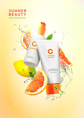 PSD 편집이미지 잎 오렌지 사람없음 여름 뷰티 주황색 화장품 레몬 선크림 패키지 천연화장품 이미지편집 식물 계절 컬러 과일 파일형식