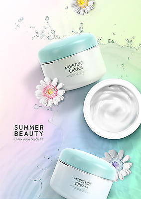 PSD 편집이미지 꽃 사람없음 물 여름 컬러풀 뷰티 화장품 크림 패키지 파스텔톤 이미지편집 자연요소 식물 계절 컬러 파일형식