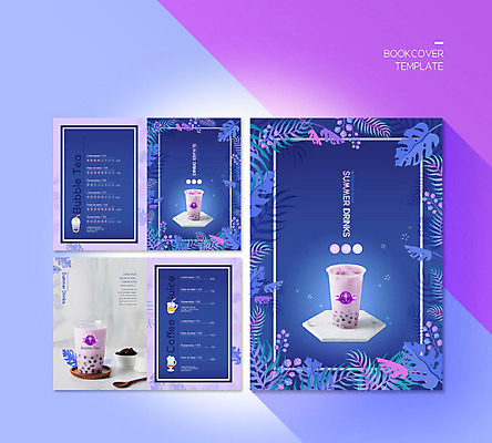 PSD 템플릿 표지디자인 북디자인 출판디자인 표지 ZIP 내지 음료 리플렛 북커버 나뭇잎 팜플렛 사람없음 여름 파란색 보라색 메뉴판 야자수잎 버블티 타로버블티 이미지템플릿 계절 컬러 잎 파일형식