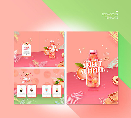 PSD 템플릿 표지디자인 북디자인 출판디자인 표지 ZIP 내지 음료 리플렛 분홍색 북커버 유리병 나뭇잎 디저트 팜플렛 사람없음 연두색 여름 메뉴 메뉴판 복숭아 이미지템플릿 계절 음식 컬러 잎 과일 병_용기 초록색 파일형식