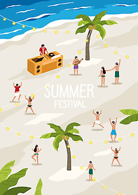 전신 여자 남자 음악 일러스트 사람 여러명 성인 해변 여름 야자수 파티 DJ 휴양지 음악축제 성인만 여름축제 국내일러스트 AI파일 나무 계절 바다 다수 문화예술 이벤트 축제 장소 파일형식 벡터 여름_계절