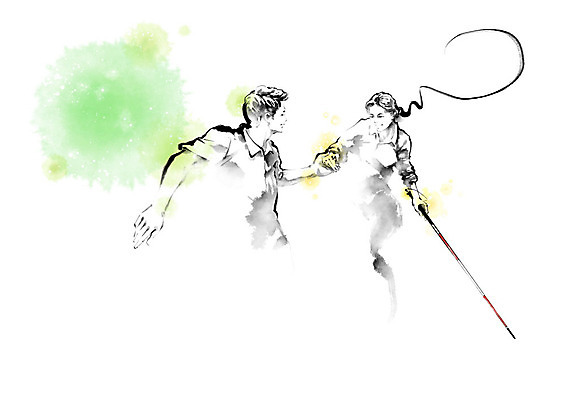 PSD 커플 여자 남자 일러스트 캘리그라피 지팡이 붓터치 사람 상반신 성인 두명 친구 손잡기 잡기 봉사 도움 자원봉사자 장애인 번짐 장애 도우미 시각장애인 장님 흰지팡이 국내일러스트 컨셉 관계 모션 파일형식 효과