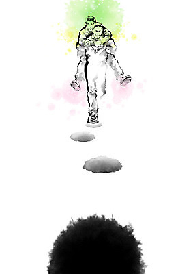 전신 PSD 남자 일러스트 캘리그라피 붓터치 사람 성인 두명 친구 봉사 도움 자원봉사자 장애인 번짐 업기 돌다리 장애 건너기 도우미 징검다리 남자만 국내일러스트 컨셉 관계 모션 다리_건축물 파일형식 효과