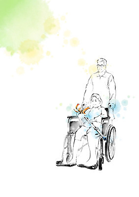 전신 PSD 여자 남자 일러스트 캘리그라피 붓터치 들기 사람 앉기 성인 두명 봉사 도움 자원봉사자 장애인 휠체어 번짐 목발 장애 도우미 보조기구 국내일러스트 컨셉 의료기기 모션 기구 파일형식 효과