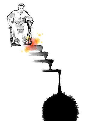 전신 PSD 남자 일러스트 캘리그라피 붓터치 한명 사람 앉기 계단 도움 장애물 장애인 휠체어 번짐 장애 보조기구 국내일러스트 1 컨셉 모션 기구 파일형식 효과