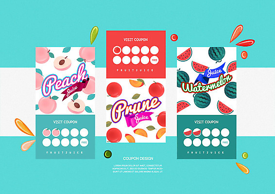 PSD 편집이미지 라이프스타일 과일 여름음식 수박 사람없음 여름 쇼핑 세일 쿠폰 복숭아 자두 민트색 스템프쿠폰 제철과일 이미지편집 계절 음식 컬러 생활 제철 파일형식 여름_계절