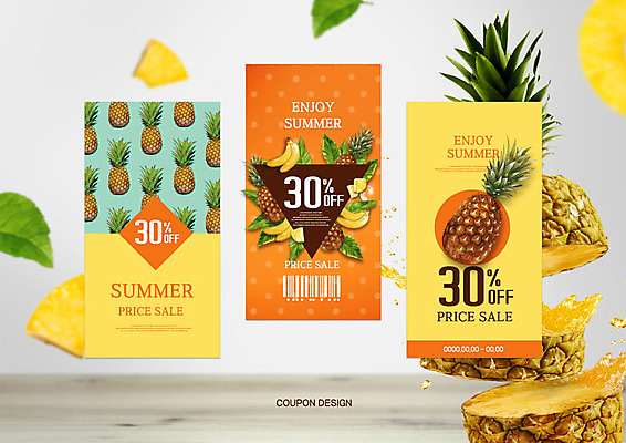 PSD 편집이미지 라이프스타일 과일 바나나 사람없음 여름 쇼핑 노란색 세일 주황색 파인애플 쿠폰 바코드 이미지편집 계절 컬러 생활 열대과일 파일형식