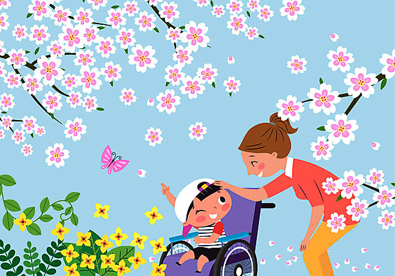 전신 여자 남자 꽃 어린이 나비 일러스트 나뭇잎 서기 사람 앉기 상반신 성인 두명 가리킴 장애인 휠체어 꽃구경 돌봄 쓰다듬기 돌봄서비스 아이돌봄 긴급돌봄 돌보미 국내일러스트 AI파일 식물 직업 곤충 잎 모션 손짓 서비스 장애 파일형식 벡터