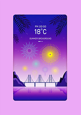 PSD 백그라운드 일러스트 불꽃놀이 사람없음 여름 보라색 시간 온도 여름밤 가교 국내일러스트 건축물 계절 컬러 놀이 야간 파일형식