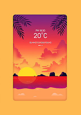 PSD 바다 백그라운드 일러스트 사람없음 여름 노을 주황색 일몰 시간 온도 국내일러스트 자연요소 계절 컬러 파일형식