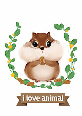 PSD 한마리 꽃 잎 일러스트 사람없음 귀여움 흰색 다람쥐 땅콩 국내일러스트 식물 1 컬러 컨셉 견과류 설치류 파일형식