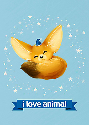 PSD 한마리 별 일러스트 사람없음 파란색 귀여움 잠 사막여우 국내일러스트 자연요소 1 컬러 컨셉 여우 파일형식