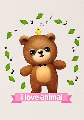 PSD 잎 두마리 일러스트 노래 곰 조류 사람없음 귀여움 국내일러스트 식물 동물 음악 컨셉 2 포유류 파일형식