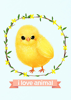 PSD 한마리 꽃 잎 일러스트 병아리 사람없음 귀여움 국내일러스트 식물 1 컨셉 조류 파일형식