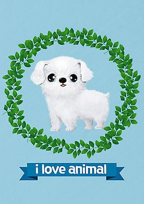 PSD 한마리 반려견 잎 일러스트 사람없음 파란색 반려동물 귀여움 강아지 반려 국내일러스트 식물 동물 1 컬러 컨셉 개 파일형식