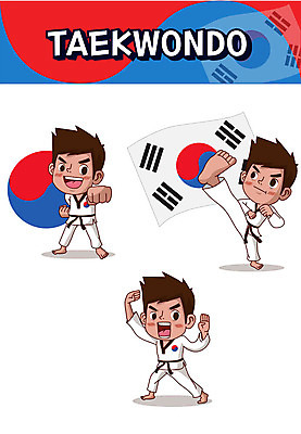 캐릭터 남자 어린이 스티커 일러스트 사람 세명 세트 킥 태극기 태권도 태극 이모티콘 남자만 일러캐릭터 AI파일 문양 모션 격투기 국기 파일형식 벡터