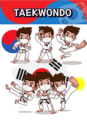 캐릭터 남자 어린이 스티커 일러스트 마스크 사람 여러명 세트 킥 태권도 예방 태극 이모티콘 면역력 방역 남자만 일러캐릭터 AI파일 문양 다수 모션 격투기 파일형식 벡터