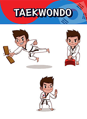 캐릭터 남자 어린이 스티커 일러스트 사람 세명 세트 태권도 태극 이모티콘 격파 벽돌깨기 남자만 일러캐릭터 AI파일 문양 모션 격투기 파일형식 벡터