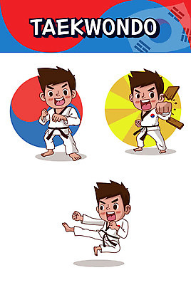 캐릭터 남자 어린이 스티커 일러스트 사람 세명 세트 킥 태권도 태극 이모티콘 격파 남자만 일러캐릭터 AI파일 문양 모션 격투기 파일형식 벡터