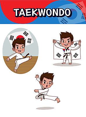 캐릭터 남자 어린이 스티커 일러스트 들기 사람 세트 점프 킥 태극기 태권도 태극 이모티콘 남자만 일러캐릭터 AI파일 문양 모션 격투기 국기 파일형식 벡터