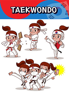 캐릭터 여자 어린이 스티커 일러스트 해바라기 마스크 사람 여러명 세트 킥 보호장비 태권도 예방 태극 이모티콘 격파 면역력 방역 여자만 일러캐릭터 AI파일 문양 꽃 다수 모션 격투기 장비 파일형식 벡터