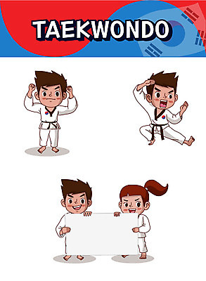 캐릭터 배너 여자 남자 어린이 스티커 일러스트 들기 사람 여러명 세트 태권도 태극 이모티콘 일러캐릭터 AI파일 문양 다수 모션 격투기 파일형식 벡터