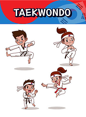 캐릭터 여자 남자 어린이 스티커 일러스트 사람 여러명 세트 점프 검은색 킥 태권도 태극 이모티콘 일러캐릭터 AI파일 문양 컬러 다수 모션 격투기 파일형식 벡터