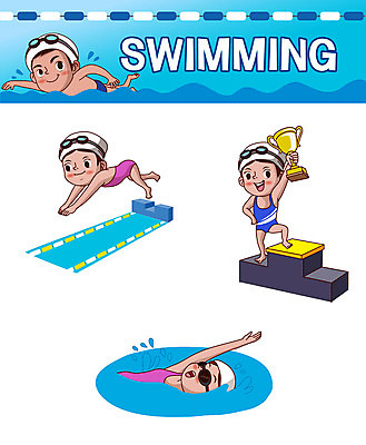 캐릭터 여자 남자 어린이 스티커 일러스트 수영장 들기 사람 여러명 파란색 세트 수영 트로피 물안경 출발 수영모 이모티콘 배영 시상대 일러캐릭터 AI파일 컬러 다수 컨셉 모션 수상스포츠 상_우승 수영용품 파일형식 벡터